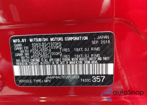 2019 Mitsubishi Outlander Sport 2.0 Se из США, поврежденный, VIN JA4AP4AU7KU002858